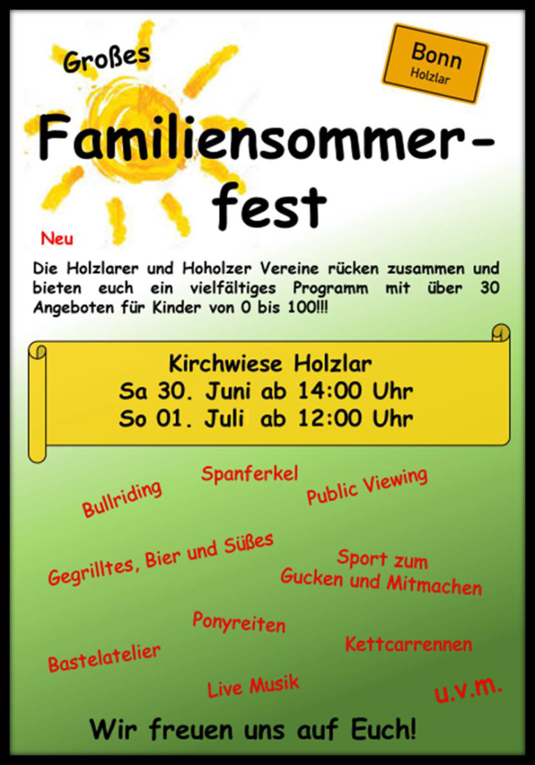 Einladung zum Familiensommerfest der Holzlarer und Hoholzer Vereine