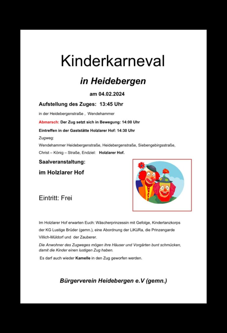 Kinderkarnevalszug in Heidebergen